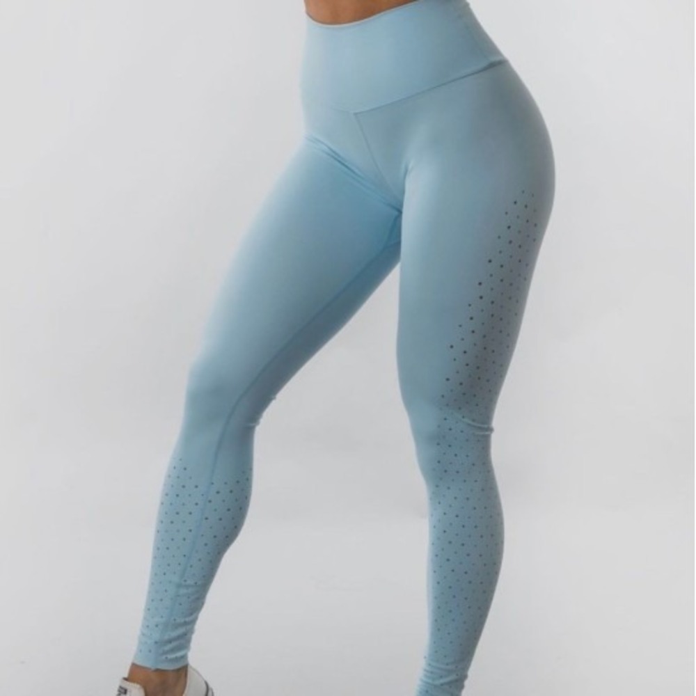 Buffbunny Collection Light Blue Perforated High Waisted Leggings Small